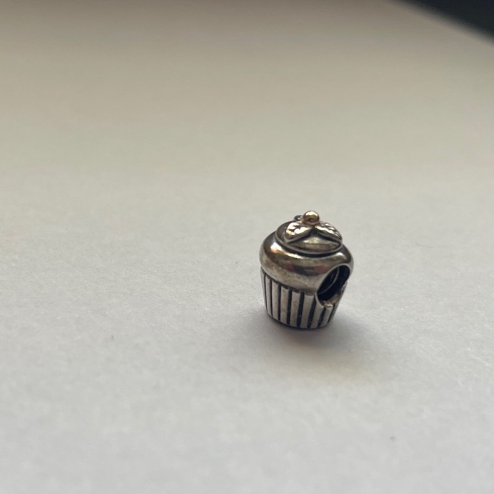 Authentic Pandora ALE Silver and Yellow Gold Cupcake Charm ALE 925 Retired
